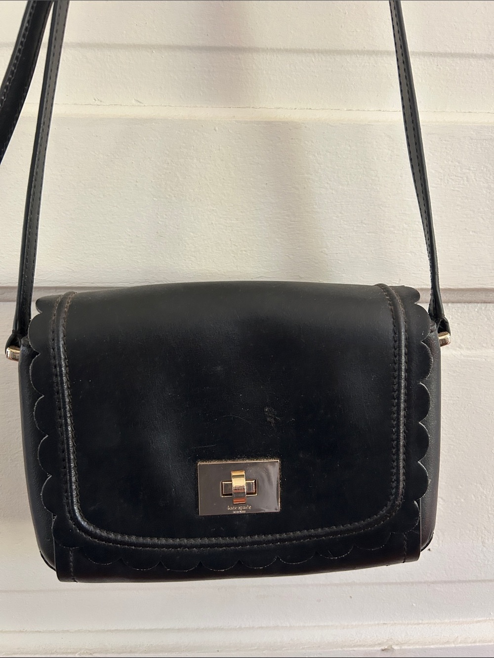 kate spade Black Scalloped Leather Crossbody with Gold Turn-Lock